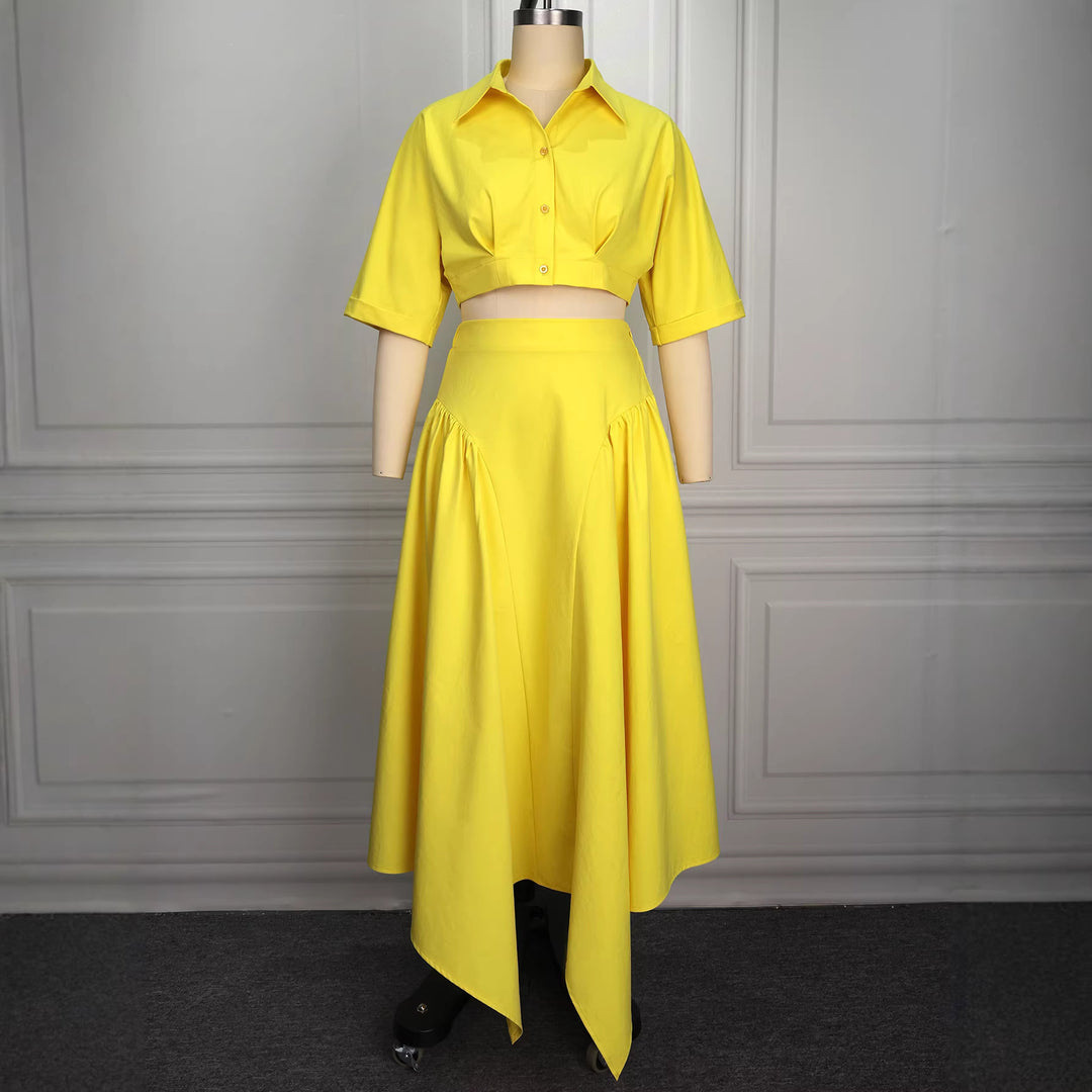 Damen Elegante Zweiteilige Outfit mit cropped Bluse und schwingendem Rock EB