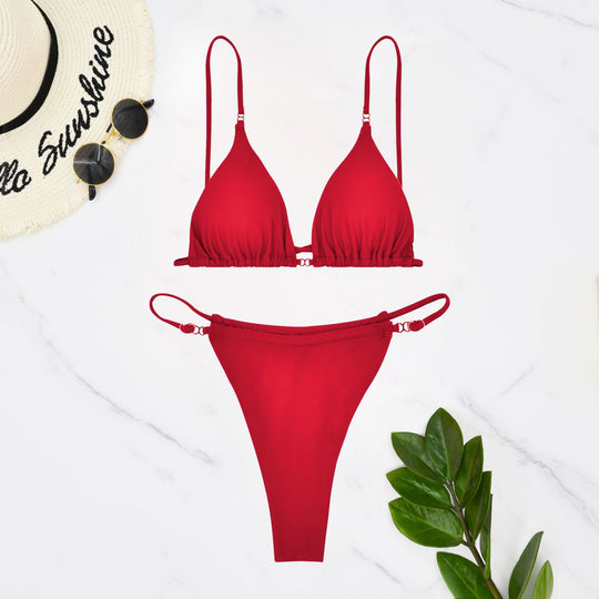 Damen Triangel-Bikini mit feinen Rüschendetails und verstellbaren Trägern EB