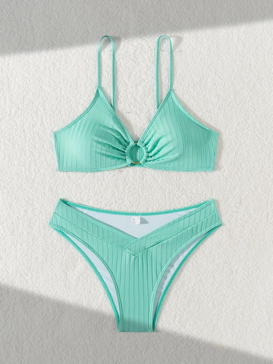 Damen Raffiniertes Bikinitop mit V-Ausschnitt und dekorativem Ring EB