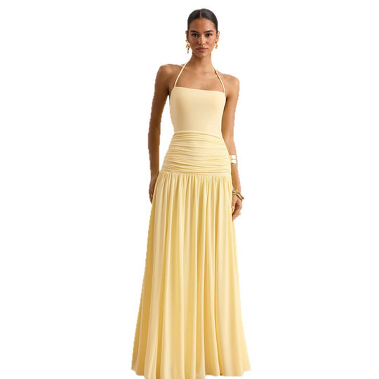 Damen Maxikleid mit Raffungen und schulterfreiem Design EB