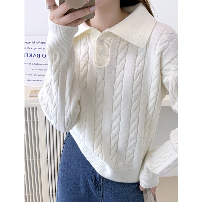 Damen Strickpullover mit Kragen und Knöpfen EB