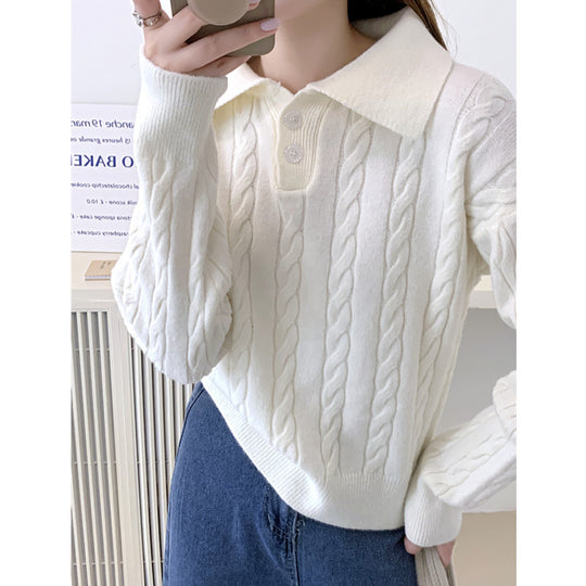 Damen Strickpullover mit Kragen und Knöpfen EB