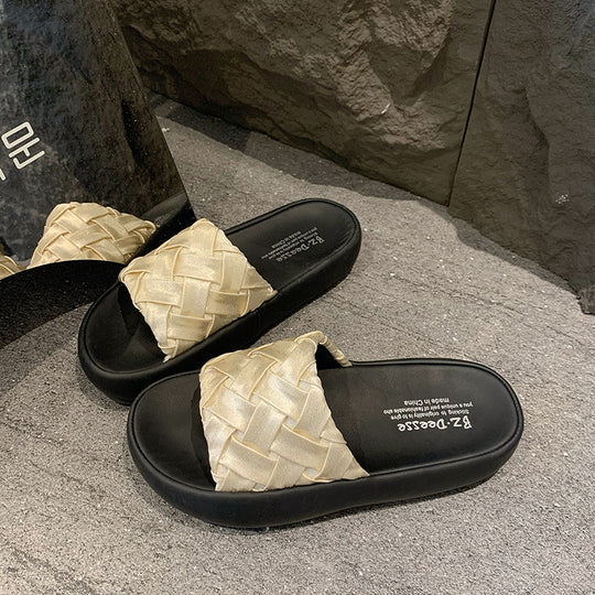 Damen elegante Clogs mit geflochtenem Obermaterial und rutschfester Sohle EB