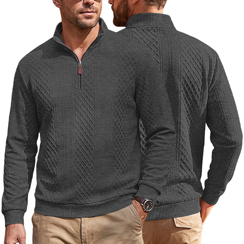 Herren Strickpullover mit halbem Reißverschluss und strukturierter Zopfoptik EB