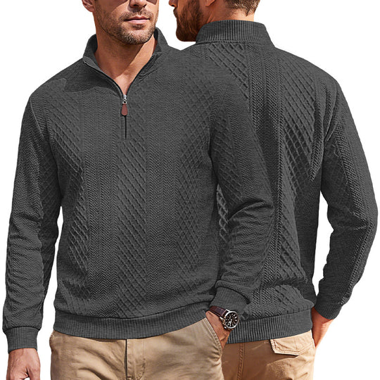 Herren Strickpullover mit halbem Reißverschluss und strukturierter Zopfoptik EB