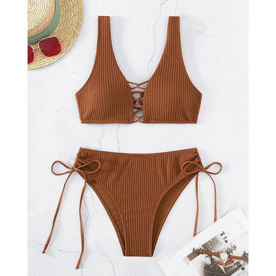Damen Bikiniset mit raffiniertem Bindedesign und hochgeschnittenem Unterteil EB