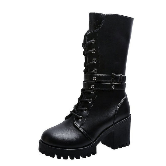 Damen Chunky Schnürstiefel mit modernem Design und robustem Blockabsatz EB