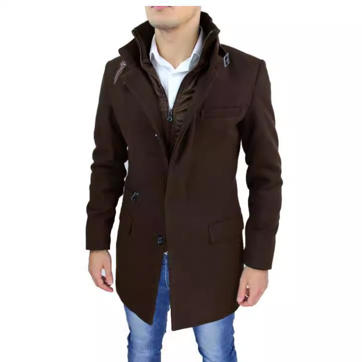 Herren modischer Wollmantel mit hohem Kragen und praktischen Details EB