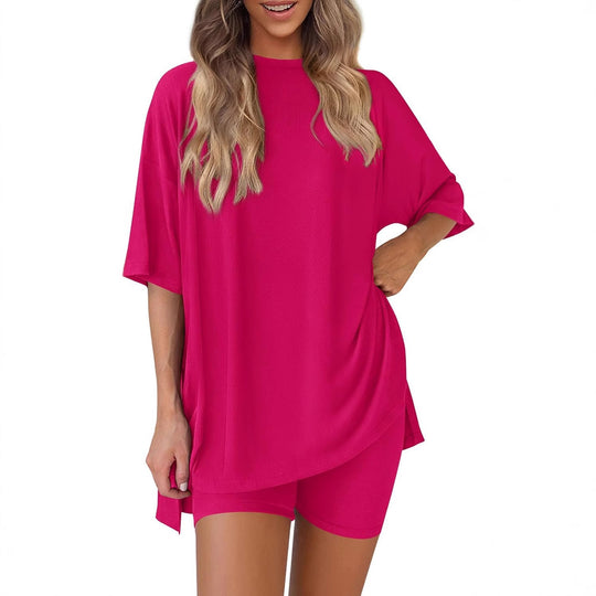 Damen Kurzes Pyjama-Set mit lockerem Shirt und Shorts EB