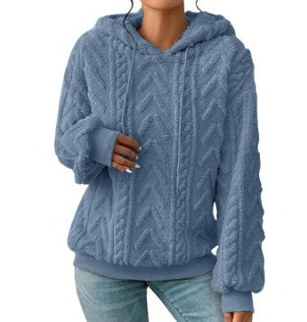 Damen nan kuscheliger Kapuzenpullover mit Zopfmuster Eingrifftaschen und Rippbündchen EB
