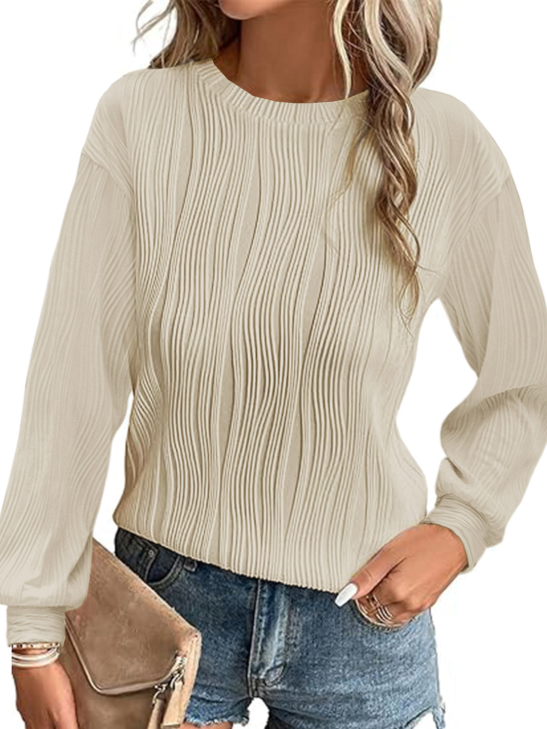 Damen plissierter Langarm-Pullover EB