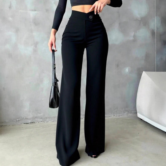 Damen Elegante High-Waist Hose mit weitem Schnitt EB