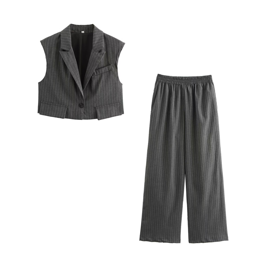 Damen weite Business-Hose mit elastischem Bund und feinen Streifen EB