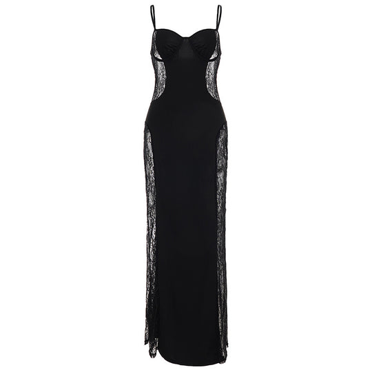Damen Spitzen-Midi-Kleid mit transparenter Seitenpartie und verführerischem Design EB