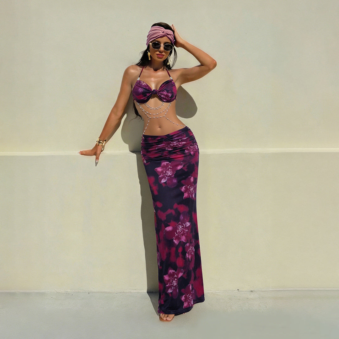 Damen Bikini Set mit elegantem Wickeldesign und floralem Muster EB