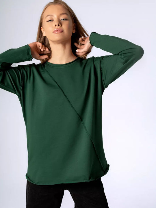 Damen Oversized Longsleeve mit schräger Naht und überschnittenen Schultern EB