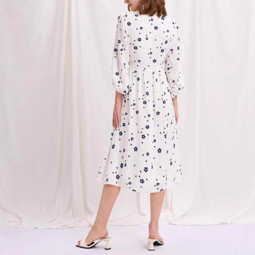 Damen Maxikleid mit floralem Muster und eleganten Puffärmeln EB