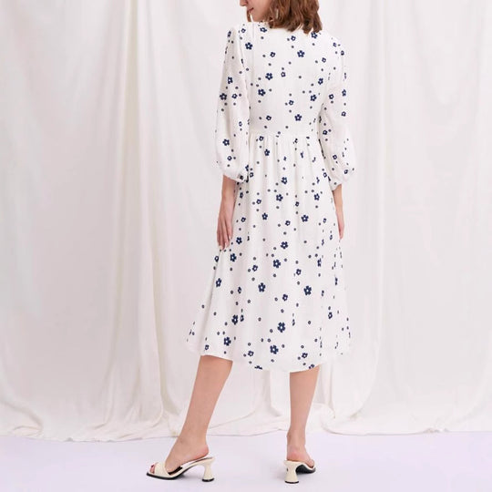 Damen Maxikleid mit floralem Muster und eleganten Puffärmeln EB