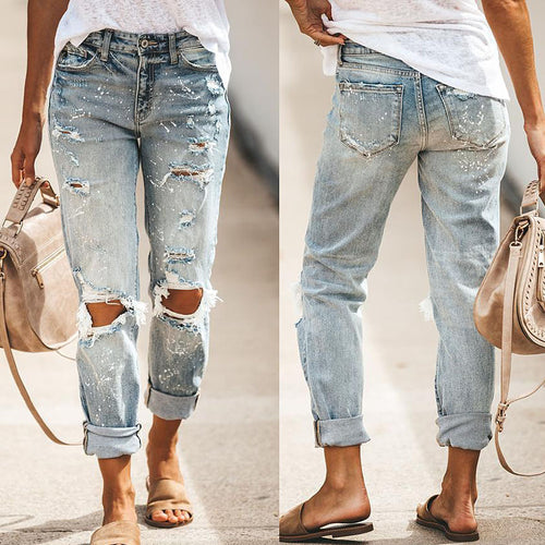 Damen Destroyed Boyfriend Jeans mit lässigen Details EB