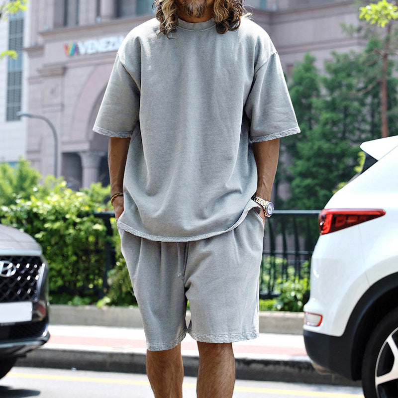Herren nan oversized Loungewear-Set mit Boxy-Shirt Kordelbund-Bermuda und weichem Baumwollmix EB