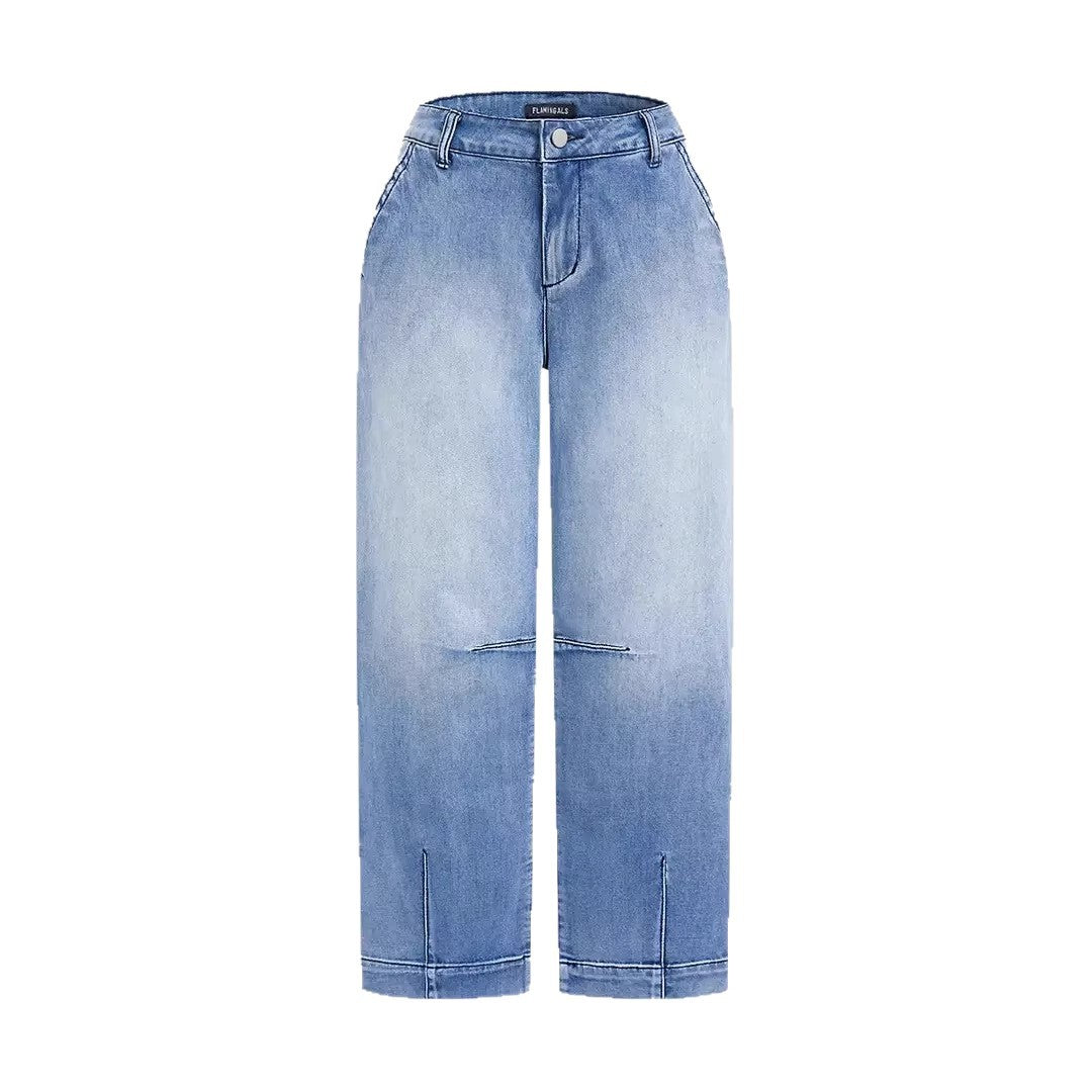 Damen lockere Jeans mit stylish cropped Schnitt und hohem Bund EB