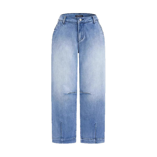 Damen lockere Jeans mit stylish cropped Schnitt und hohem Bund EB