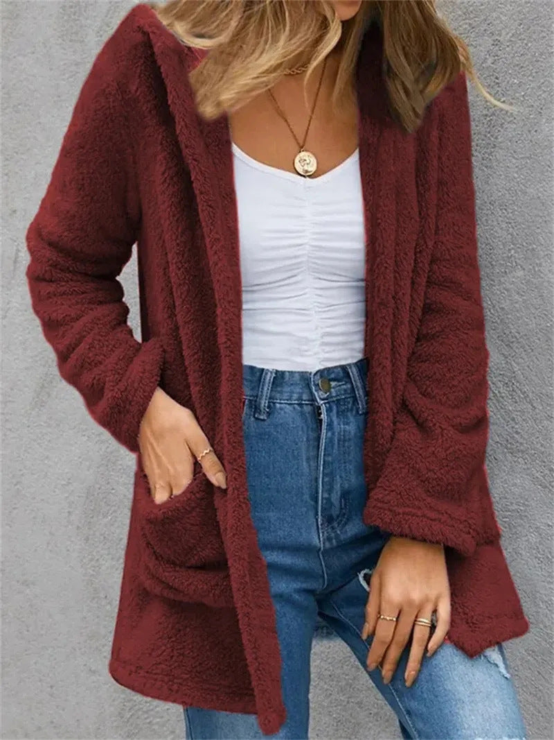 Damen Flauschige Cardiganjacke mit praktischen Taschen und lässigem Schnitt EB