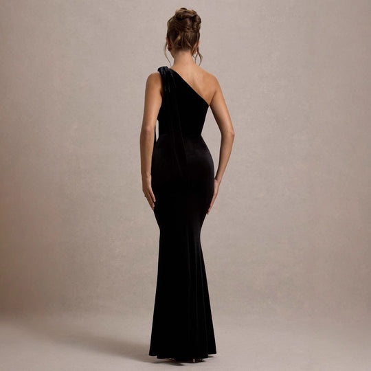 Damen Elegantes Maxikleid mit asymmetrischem Träger und figurbetontem Schnitt EB