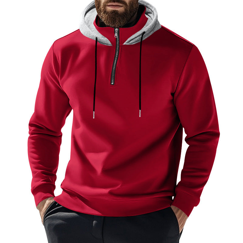 Herren nan Halbzip-Kapuzenpullover mit kontrastkapuze, Kordelzug und schmaler Silhouette EB