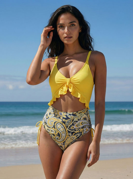 Damen Hochgeschnittener Bikinis mit modischem Rüschendesign EB