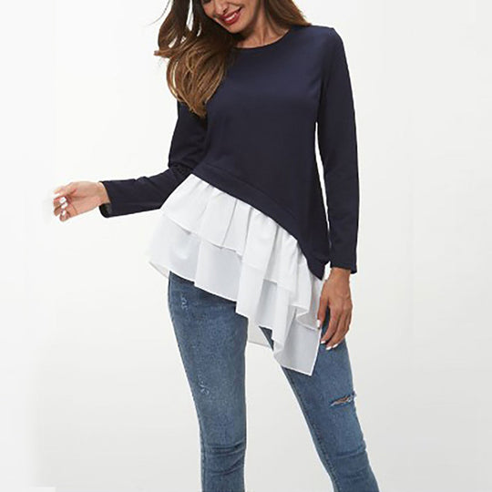 Damen asymmetrisches Sweatshirt mit gefächertem Rüschensaum EB