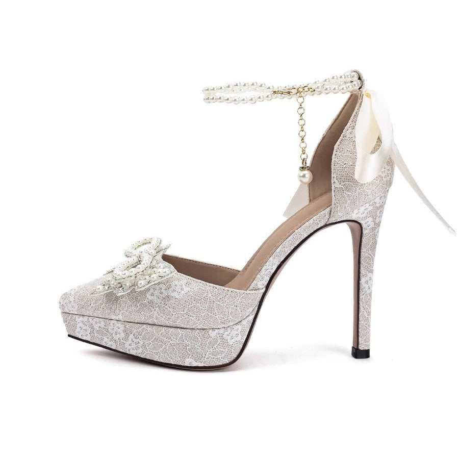 Damen elegante High Heel Sandalen mit zierlicher Schleifenverzierung EB