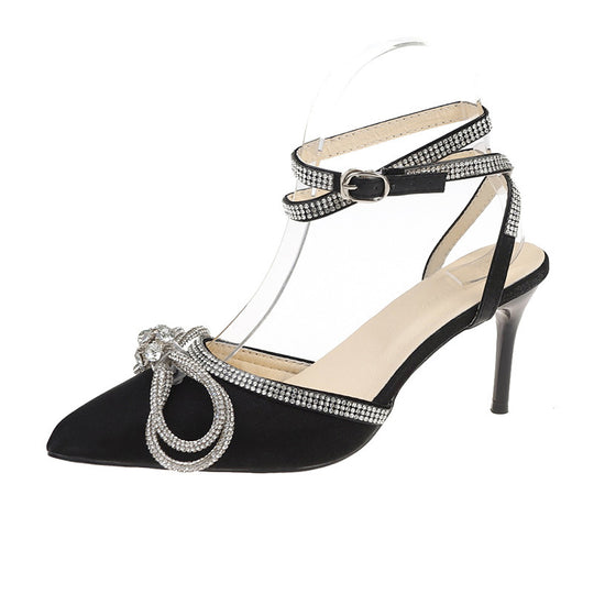 Damen nan spitze Riemchen-Pumps mit funkelnder Strass-Schleifenapplikation und verstellbarem Knöchelriemen EB