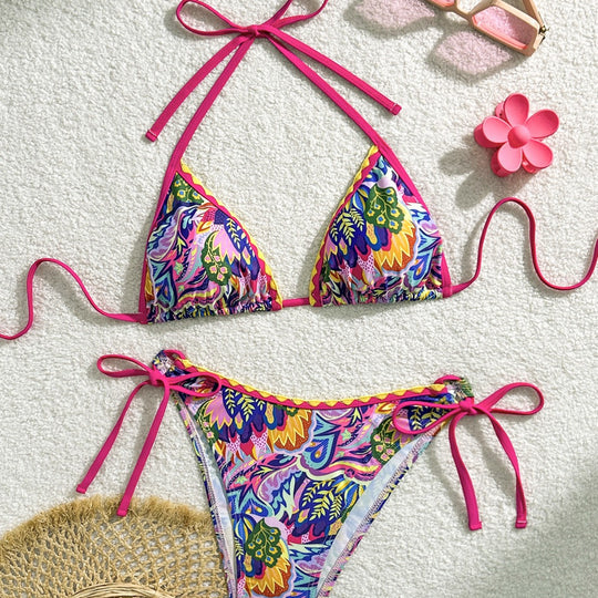 Damen Triangel-Bikini-Set mit buntem Muster EB