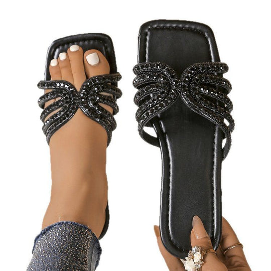 Damen modische Slide-Sandalen mit dekorativen Riemen EB
