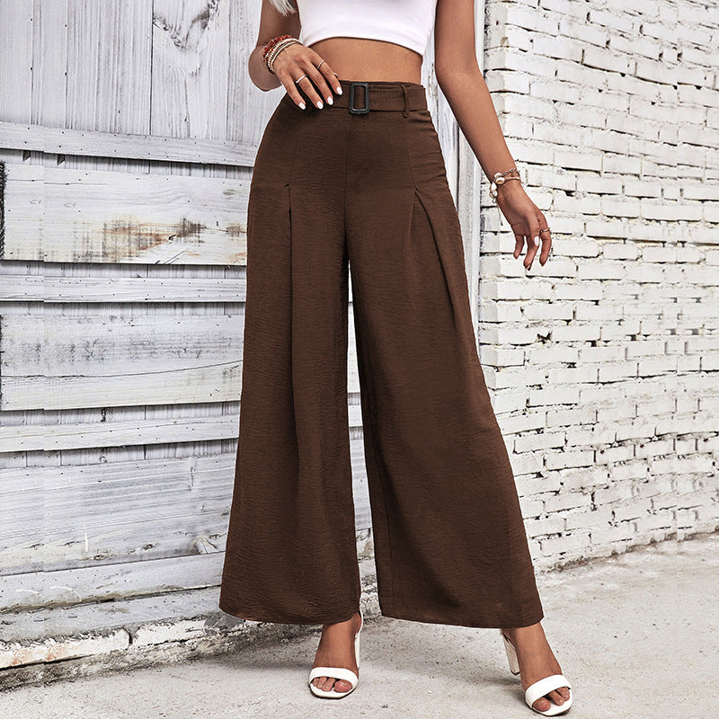 Damen Weite Palazzohose mit seitlichen Falten und Gürtel EB