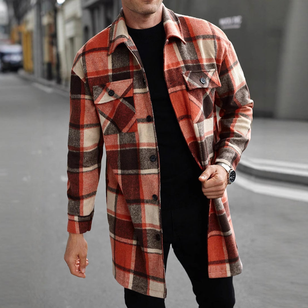 Herren karierte Flanelljacke mit knöpfbaren Taschen und modernem Schnitt EB