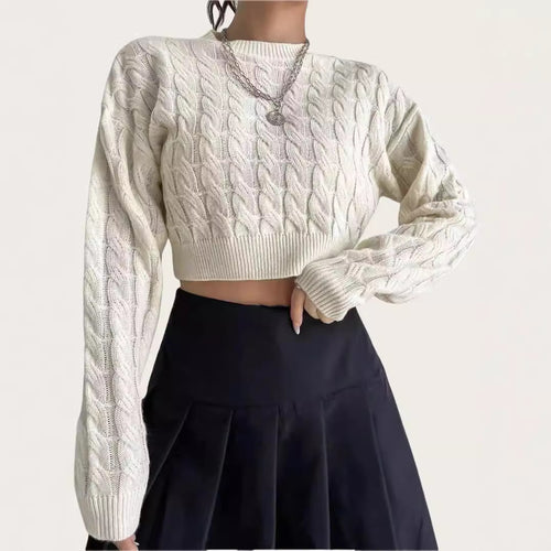 Damen kuscheliger Cropped Pullover mit Zopfmuster EB