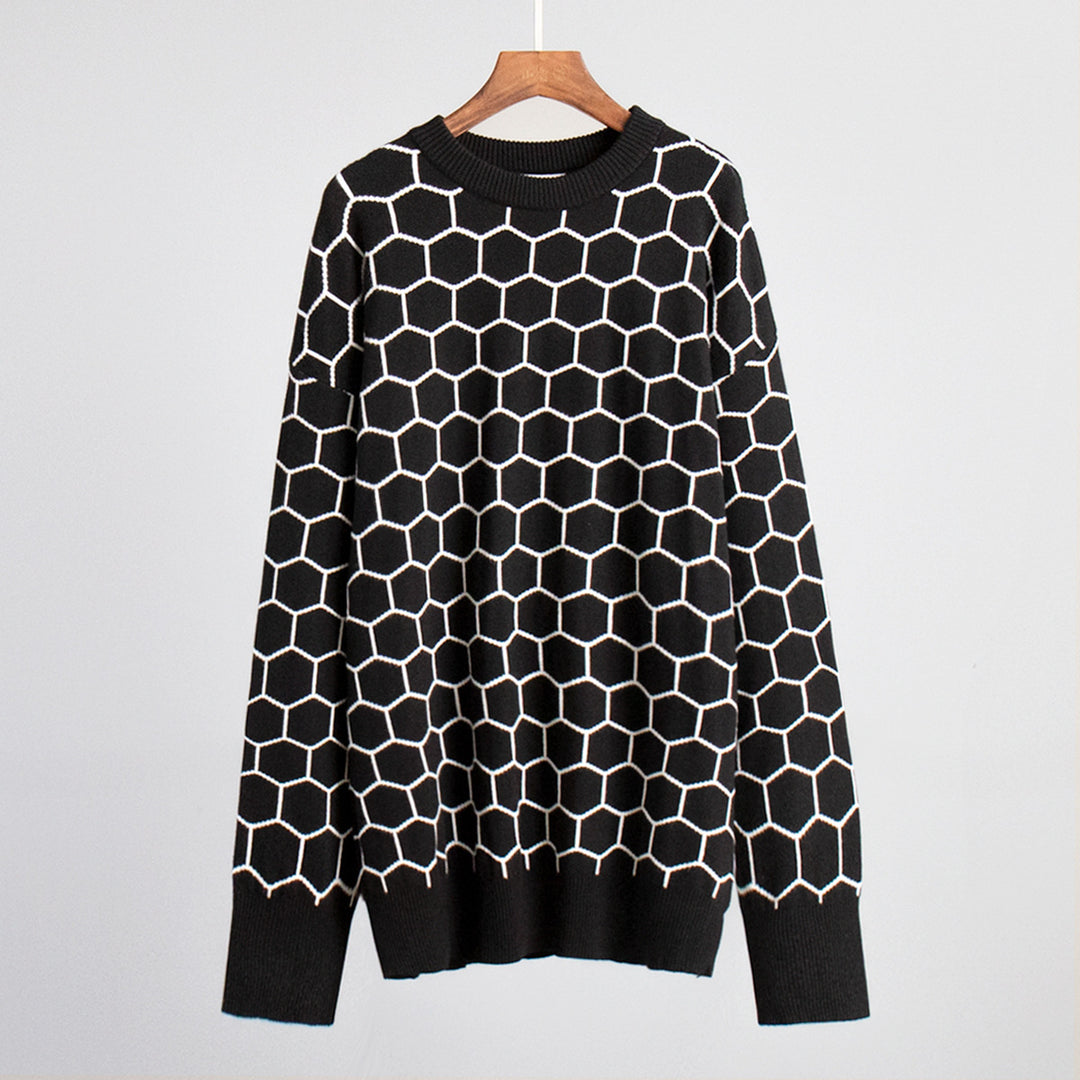 Damen Kreativer Strickpullover mit Wabenmuster EB
