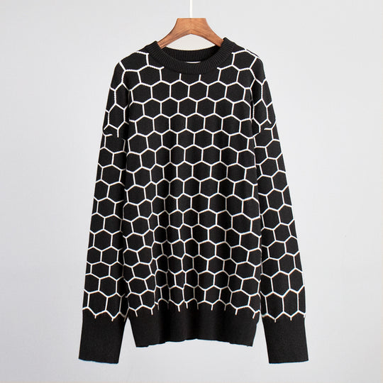 Damen Kreativer Strickpullover mit Wabenmuster EB