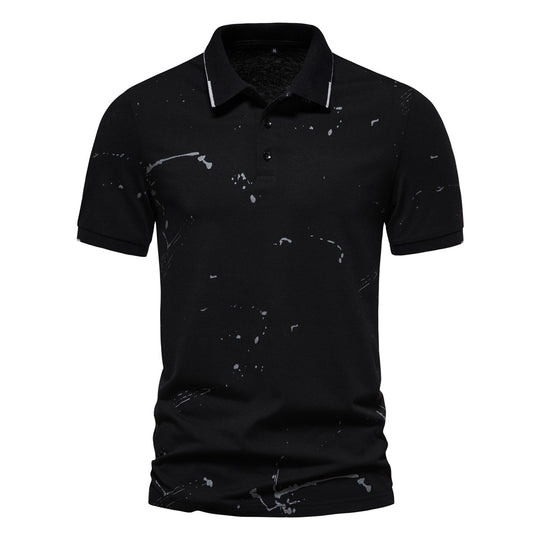Herren Poloshirt mit kreativen Spritzdruck und hochwertiger Baumwolle EB