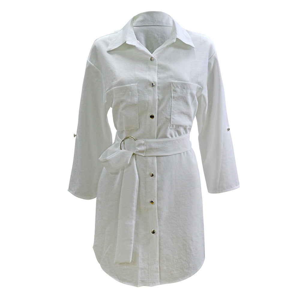 Damen Hemdkleid mit modischem Gürtel und eleganter Knopfleiste EB