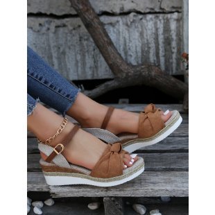 Damen Wedge-Sandaletten mit dekorativer Schleife EB