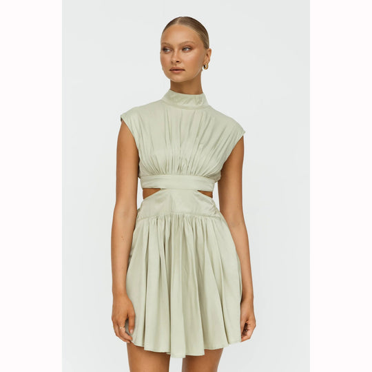 Damen elegantes Kleid mit Cut-Out-Design und hohem Kragen EB