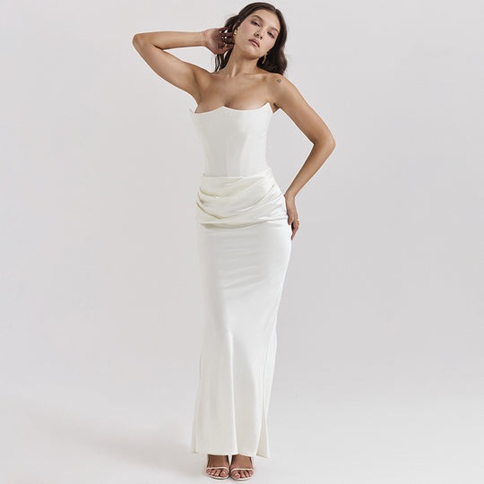 Damen Langärmliges Abendkleid mit strukturiertem Oberteil und elegantem Rüschenbund EB