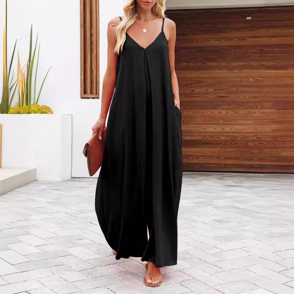 Damen Maxikleid mit v-ausschnitt und fließendem Schnitt EB