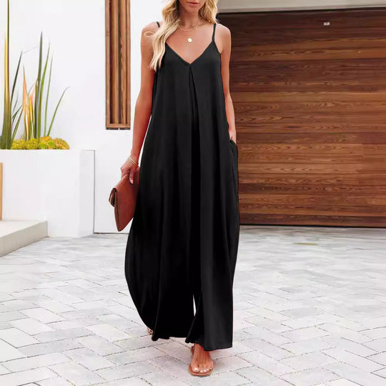 Damen Maxikleid mit v-ausschnitt und fließendem Schnitt EB