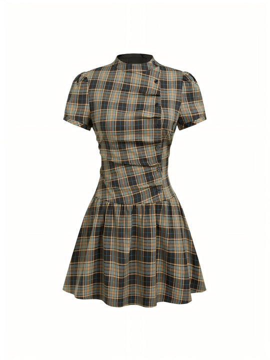 Damen Minikleid mit Knopfdetails und gerafftem Schnitt EB