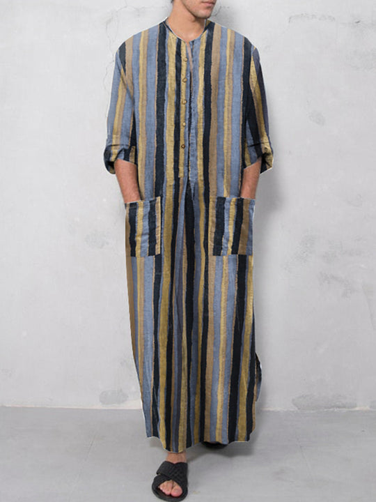 Herren nan lockerer Kaftan aus Leinenmischung mit Knopfleiste und aufgesetzten Taschen EB