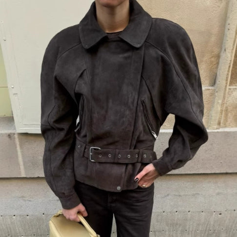 Damen modische Jacke mit weitem Schnitt aus Wildleder EB